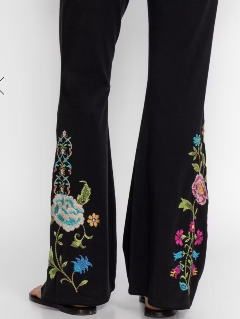 Johnny Was Black Wide-Leg Pants with Multicolor Floral Embroidery - Picture 2 of 4
